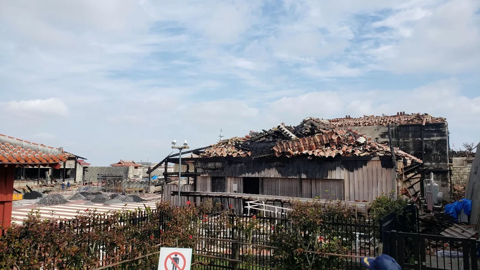 The burnt remains of Shuri Castle's main hall after the October 2019 fire